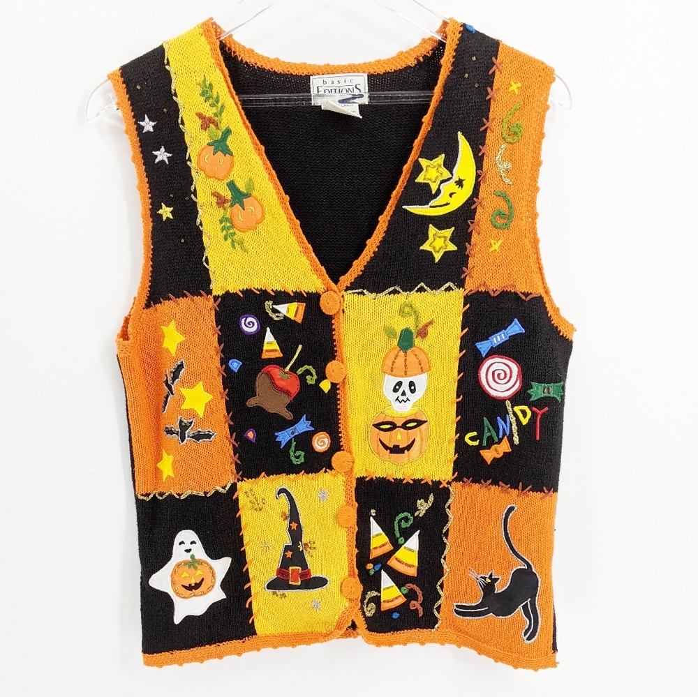 Vintage Halloween Crochet Applique Sweater Vest
